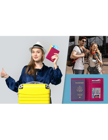 Billetera de Pasaporte de Cuero RFID Rosa Brillante Personalizada