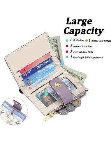 Cartera Bifold GAEKEAO para Mujeres con Bloqueo RFID - Púrpura y Blanco