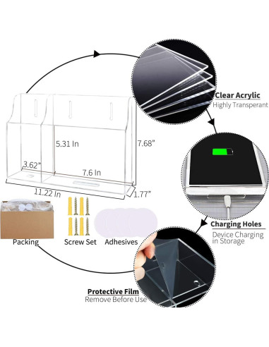 Soporte de Pared Transparente Pansyling 2-Bolsillo para Tabletas