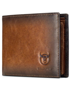 Cartera BULLCAPTAIN RFID de cuero genuino marrón QB-05