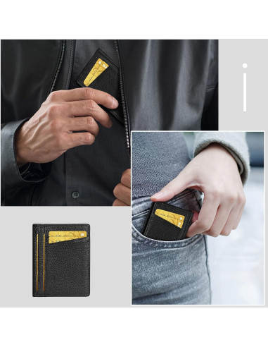 Cartera Minimalista Slim Unaone de Cuero Negro con Bloqueo RFID