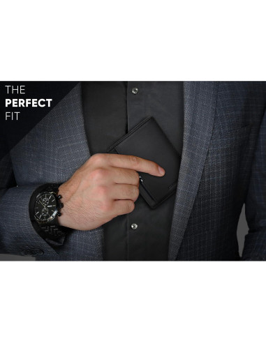 Cartera Bifold de Cuero SERMAN BRANDS con Bloqueo RFID - Negro