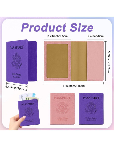 Porta Pasaporte 2 PCS Rosa y Púrpura Cuero Sintético Porta Pasaporte 2 PCS Rosa y Púrpura Cuero Sintético