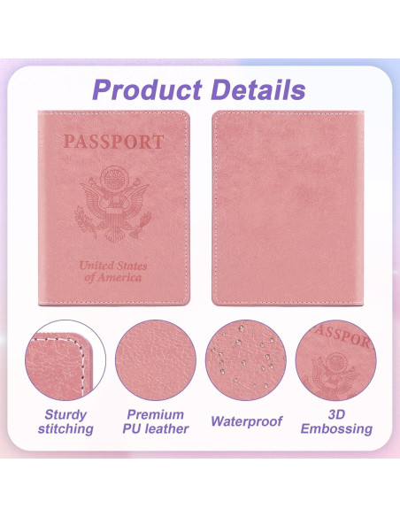 Porta Pasaporte 2 PCS Rosa y Púrpura Cuero Sintético Porta Pasaporte 2 PCS Rosa y Púrpura Cuero Sintético