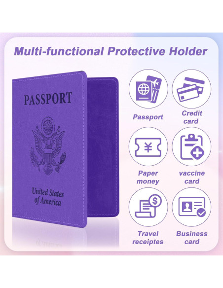 Porta Pasaporte 2 PCS Rosa y Púrpura Cuero Sintético Porta Pasaporte 2 PCS Rosa y Púrpura Cuero Sintético