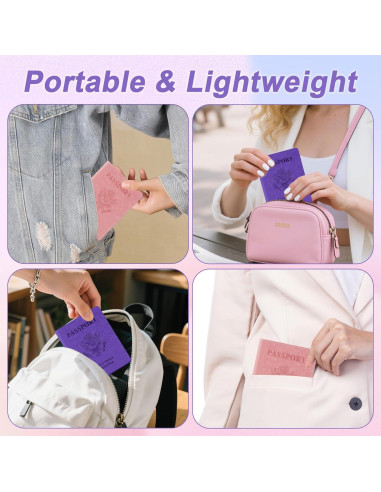 Porta Pasaporte 2 PCS Rosa y Púrpura Cuero Sintético