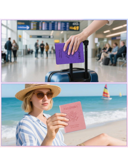 Porta Pasaporte 2 PCS Rosa y Púrpura Cuero Sintético Porta Pasaporte 2 PCS Rosa y Púrpura Cuero Sintético