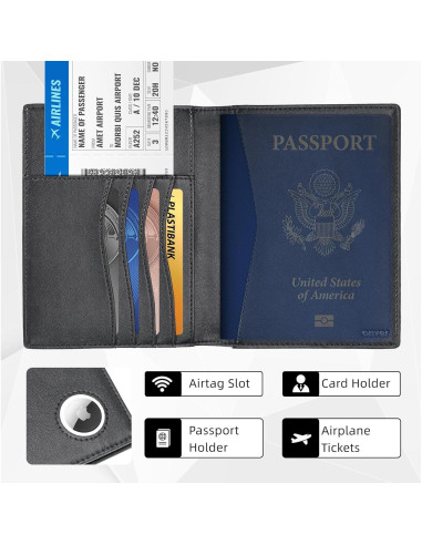 Billetera de Pasaporte RFID Oriver con Airtag - Negro