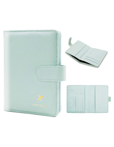 Porta Pasaporte Cnycmy con Bloqueo RFID y Bolsillos - Verde Aqua