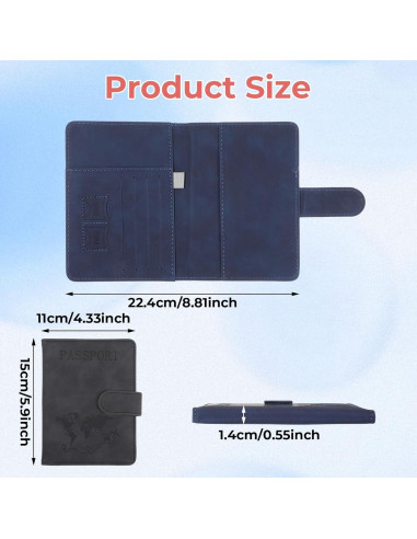 2 Fundas de Pasaporte Impermeables con Bloqueo RFID - Negro y Marrón