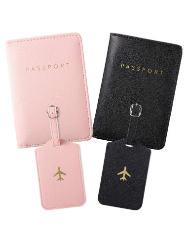 Set de Fundas de Pasaporte y Etiquetas Weewooday - Rosa y Negro