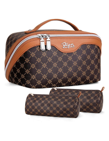 Bolsa de Maquillaje de Viaje BOYATU 3 Piezas Impermeable Café