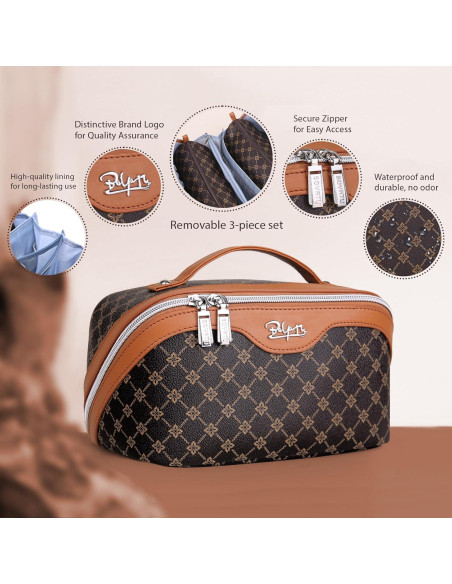 Bolsa de Maquillaje de Viaje BOYATU 3 Piezas Impermeable Café Bolsa de Maquillaje de Viaje BOYATU 3 Piezas Impermeable Café
