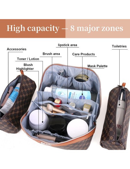 Bolsa de Maquillaje de Viaje BOYATU 3 Piezas Impermeable Café Bolsa de Maquillaje de Viaje BOYATU 3 Piezas Impermeable Café