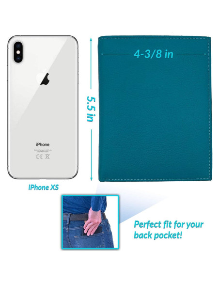 Cartera de Pasaporte de Cuero Genuino Teal RFID 14x11.1cm Cartera de Pasaporte de Cuero Genuino Teal RFID 14x11.1cm