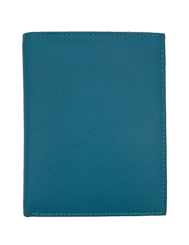 Cartera de Pasaporte de Cuero Genuino Teal RFID 14x11.1cm