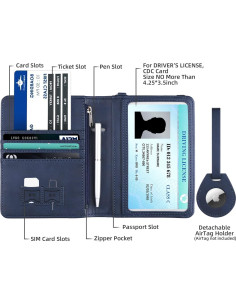 Soporte de Pasaporte WALNEW con Bloqueo RFID y AirTag Azul Marino 2