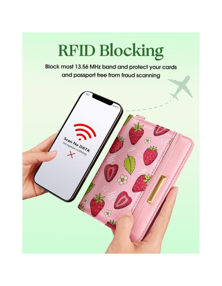 Funda de Pasaporte Slohif Fresa con Bloqueo RFID y Asa para Airtag Funda de Pasaporte Slohif Fresa con Bloqueo RFID y Asa para Airtag
