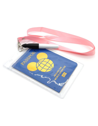 Pasaporte de Viaje Epcot ASVP Rosa con Cubierta y Cordón