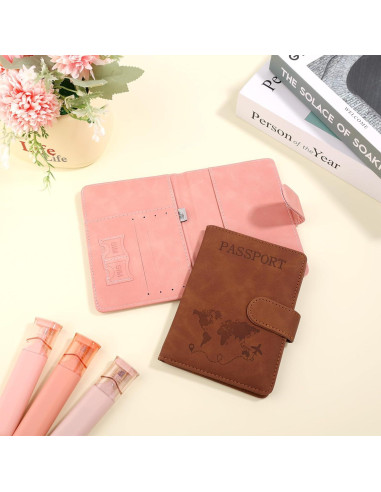 2 Fundas de Pasaporte Impermeables Lasuroa Rosa y Marrón