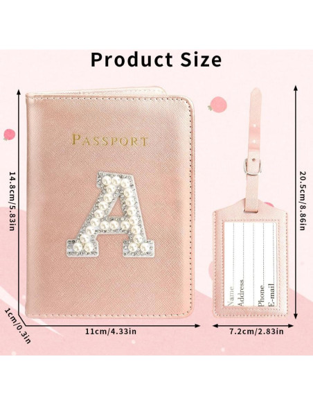 Conjunto Porta Pasaporte y Etiqueta de Equipaje Cuero Rosa Conjunto Porta Pasaporte y Etiqueta de Equipaje Cuero Rosa