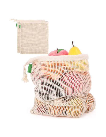 Paquete de 3 Bolsas Reutilizables de Algodón 28x33 cm ENPOINT Paquete de 3 Bolsas Reutilizables de Algodón 28x33 cm ENPOINT