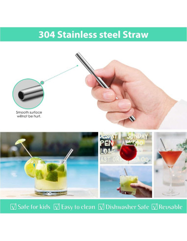 Pajitas Reutilizables de Acero Inoxidable Teivio 12 Unidades 12.7 cm Plata