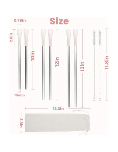 Popotes Antienvejecimiento Reutilizables OUTXE 6 Pcs Acero Inoxidable