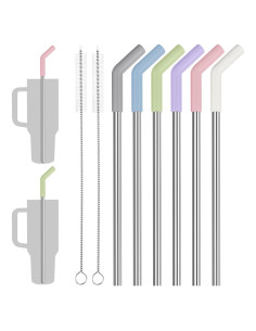 Juego de 6 Pajitas de Silicona y Acero Inoxidable Tomorotec 30.48 cm