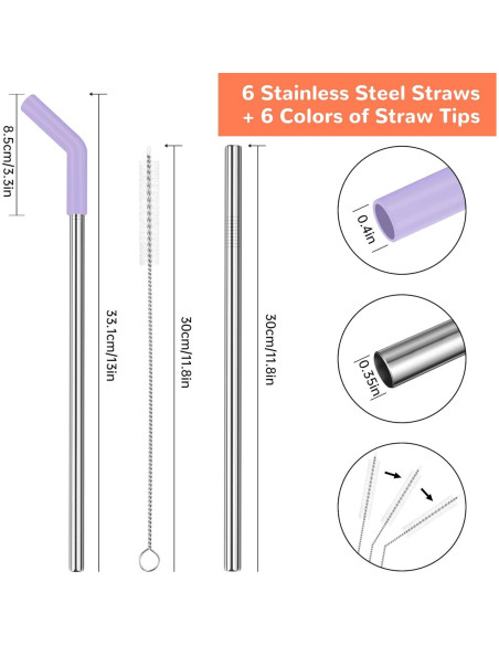 Juego de 6 Pajitas de Silicona y Acero Inoxidable Tomorotec 30.48 cm Juego de 6 Pajitas de Silicona y Acero Inoxidable Tomorotec 30.48 cm
