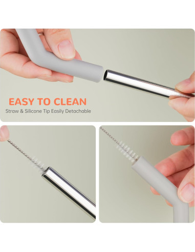 Juego de 6 Pajitas de Silicona y Acero Inoxidable Tomorotec 30.48 cm