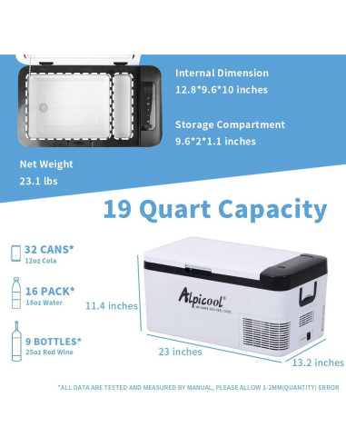 Congelador Portátil Alpicool K18 18L 12V Enfriamiento Rápido