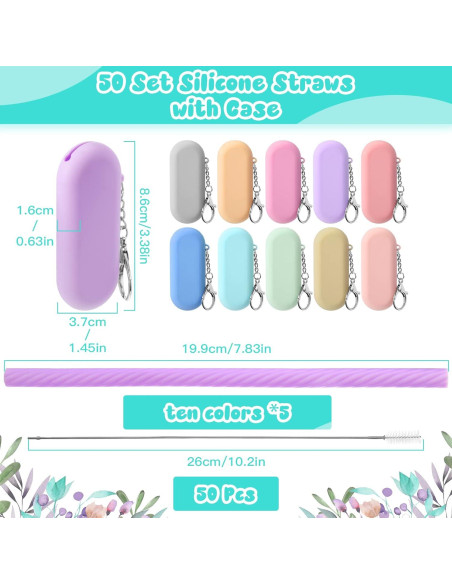 50 Pajitas de Silicona Reutilizables Rtteri con Estuche y Cepillos 50 Pajitas de Silicona Reutilizables Rtteri con Estuche y Cepillos