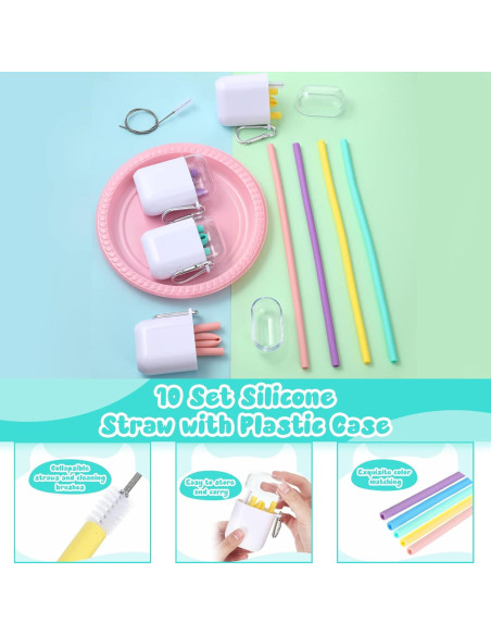 Set de 10 Pajitas de Silicona Reutilizables Mumufy con Estuche Set de 10 Pajitas de Silicona Reutilizables Mumufy con Estuche