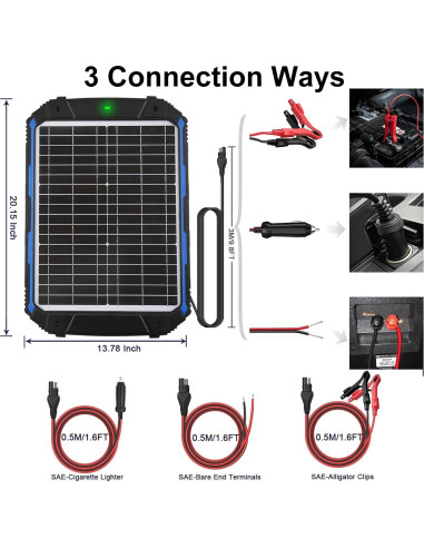 Cargador Solar SUNER POWER 20W 12V MPPT para Baterías