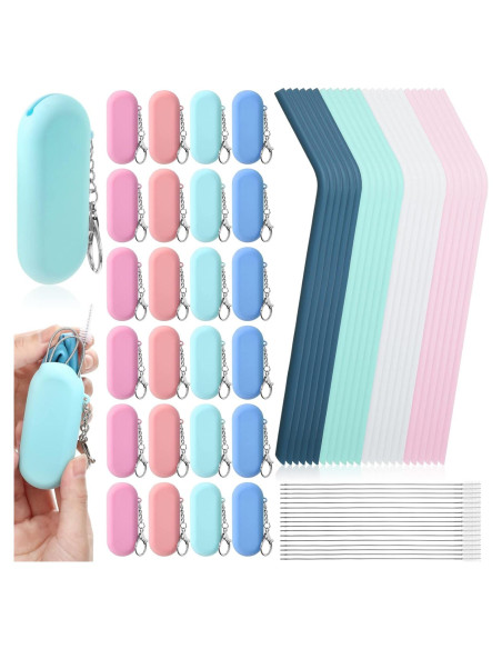 Set de 24 Pajitas Reutilizables de Silicona Zubebe con Estuche Set de 24 Pajitas Reutilizables de Silicona Zubebe con Estuche