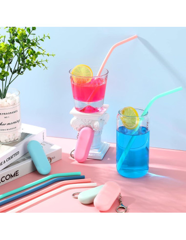 Set de 24 Pajitas Reutilizables de Silicona Zubebe con Estuche
