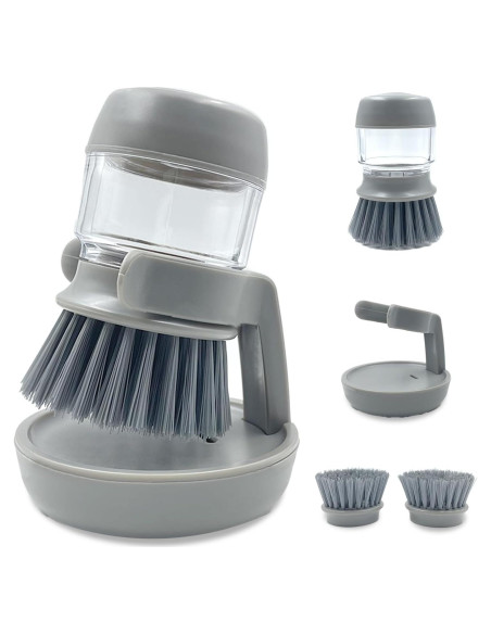 Dispensador de Jabón UGWKivd con Cepillo y Soporte - Gris Dispensador de Jabón UGWKivd con Cepillo y Soporte - Gris
