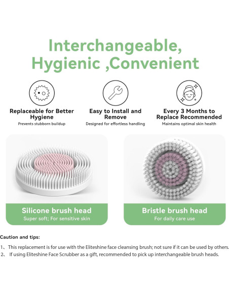Cabezas de Reemplazo Eliteshine para Limpiador Facial - 1 Silicona y 1 Cerda Cabezas de Reemplazo Eliteshine para Limpiador Facial - 1 Silicona y 1 Cerda