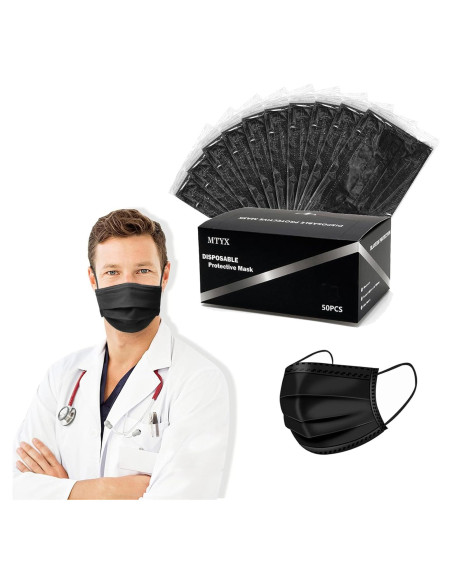 Mascarillas desechables MTYX negras 3 capas 50 unidades Mascarillas desechables MTYX negras 3 capas 50 unidades