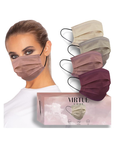 Mascarillas Desechables VIRTUE CODE 3 Capas - 50 Unidades Tonos Tierra