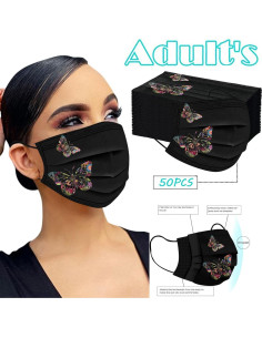 50 Mascarillas Desechables Negras 3 Capas Mariposa Adulto 2