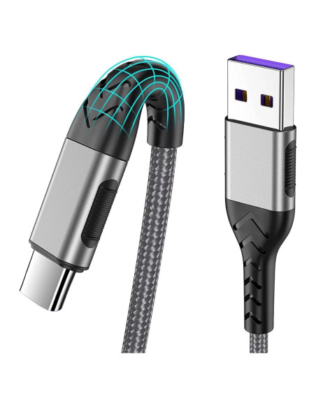 Cable USB A a C Durcord 10 pies (3m) Carga Rápida 3A Plata Cable USB A a C Durcord 10 pies (3m) Carga Rápida 3A Plata