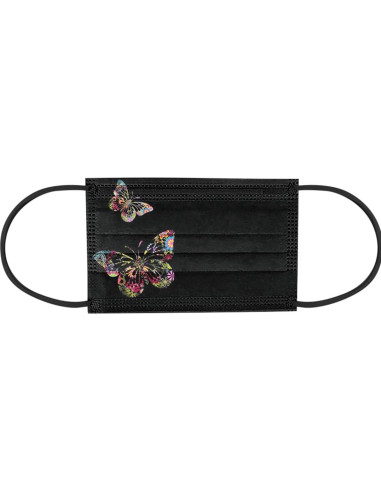 50 Mascarillas Desechables Negras 3 Capas Mariposa Adulto
