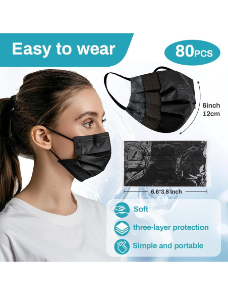 Mascarillas Faciales Desechables Negras MY - 80 PCS 3 Capas Mascarillas Faciales Desechables Negras MY - 80 PCS 3 Capas