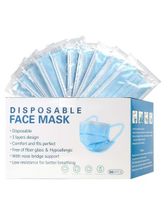 Mascarillas Desechables 50 Pcs Adultos 3 Capas Azul