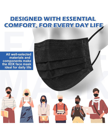 Mascarillas Desechables Negras XDX - Paquete de 50 Unidades 4 Capas