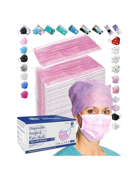 Mascarillas Desechables Rosadas 50PCS ASTM Nivel 2 3 Capas Mascarillas Desechables Rosadas 50PCS ASTM Nivel 2 3 Capas