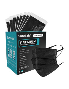 Mascarillas Desechables Negras SURESAFE 3 Capas - 100 Unidades