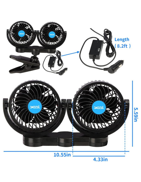 Ventilador de Coche Clip XOOL T605e 12V Doble Ajustable Ventilador de Coche Clip XOOL T605e 12V Doble Ajustable